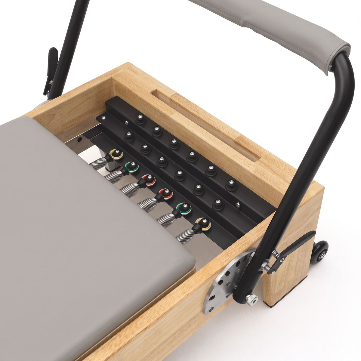 Pilates Reformer Studio Classic Perlgrau, Federn und Fußstange